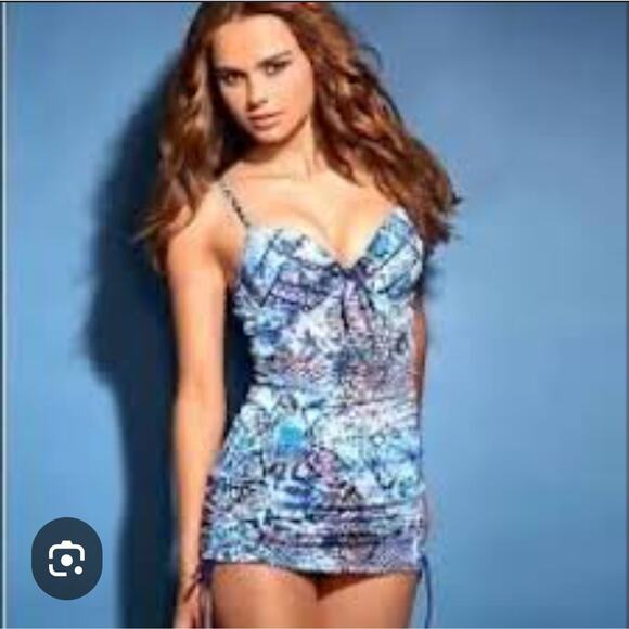 Spanx Swim Suit Plus Shaped Blue Snake One Piece Underwire Sz 14 D/DD NWT $198 - Picture 3 of 12